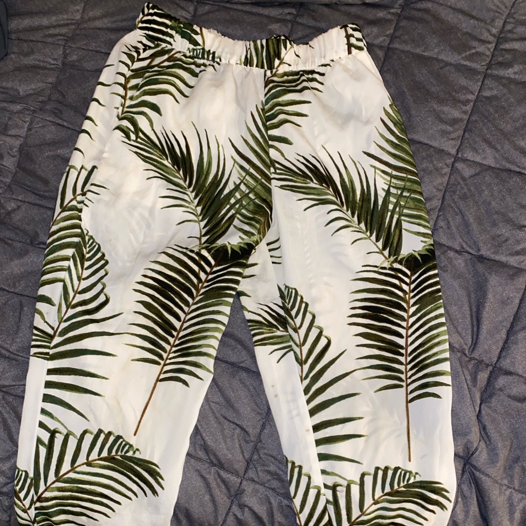 Green Patterned Leaf Pants
